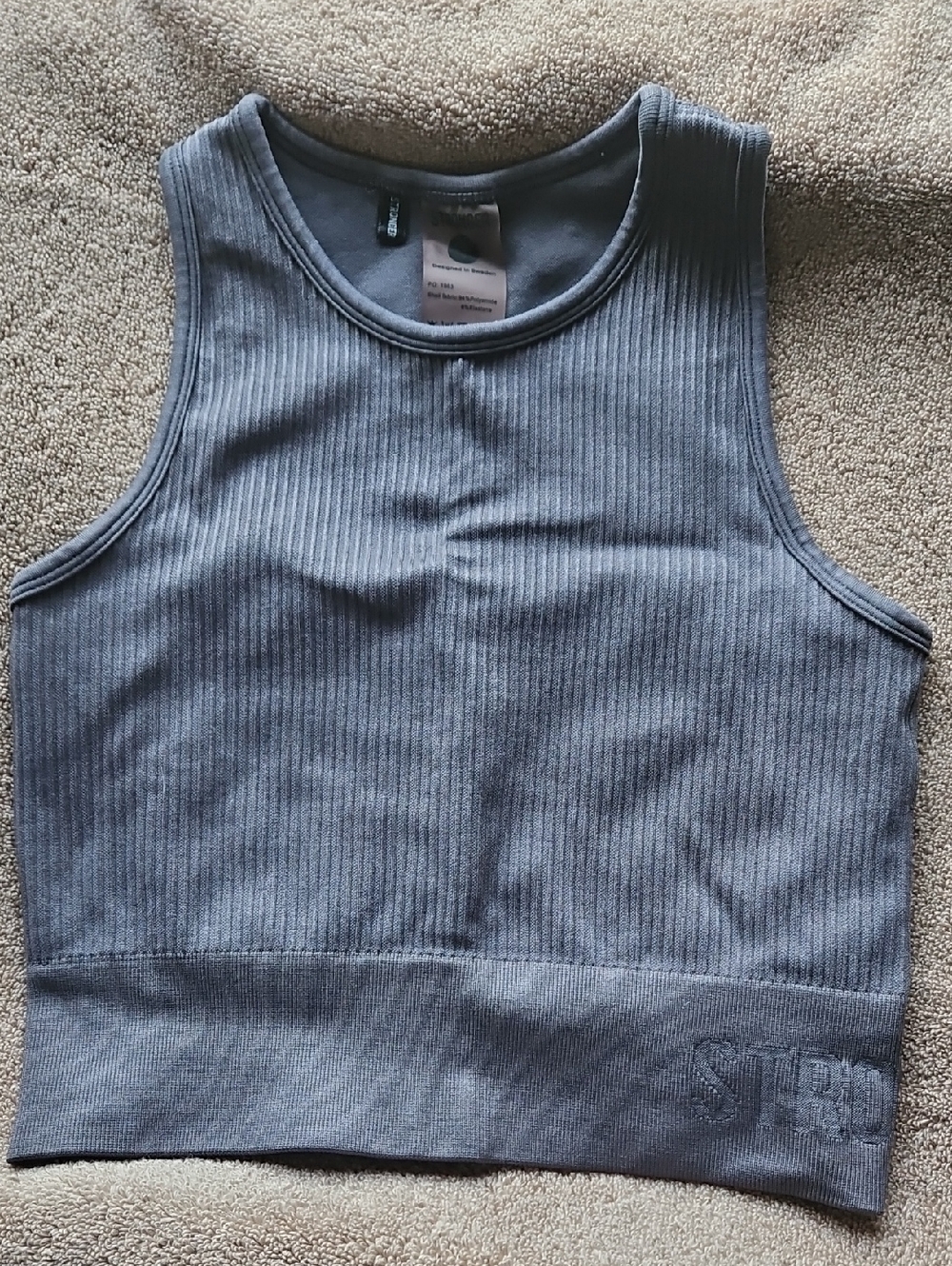 STRONGER Activewear Ribbed Seamless Crop Top Sports Bra, Dark Grey, XSmall-Small